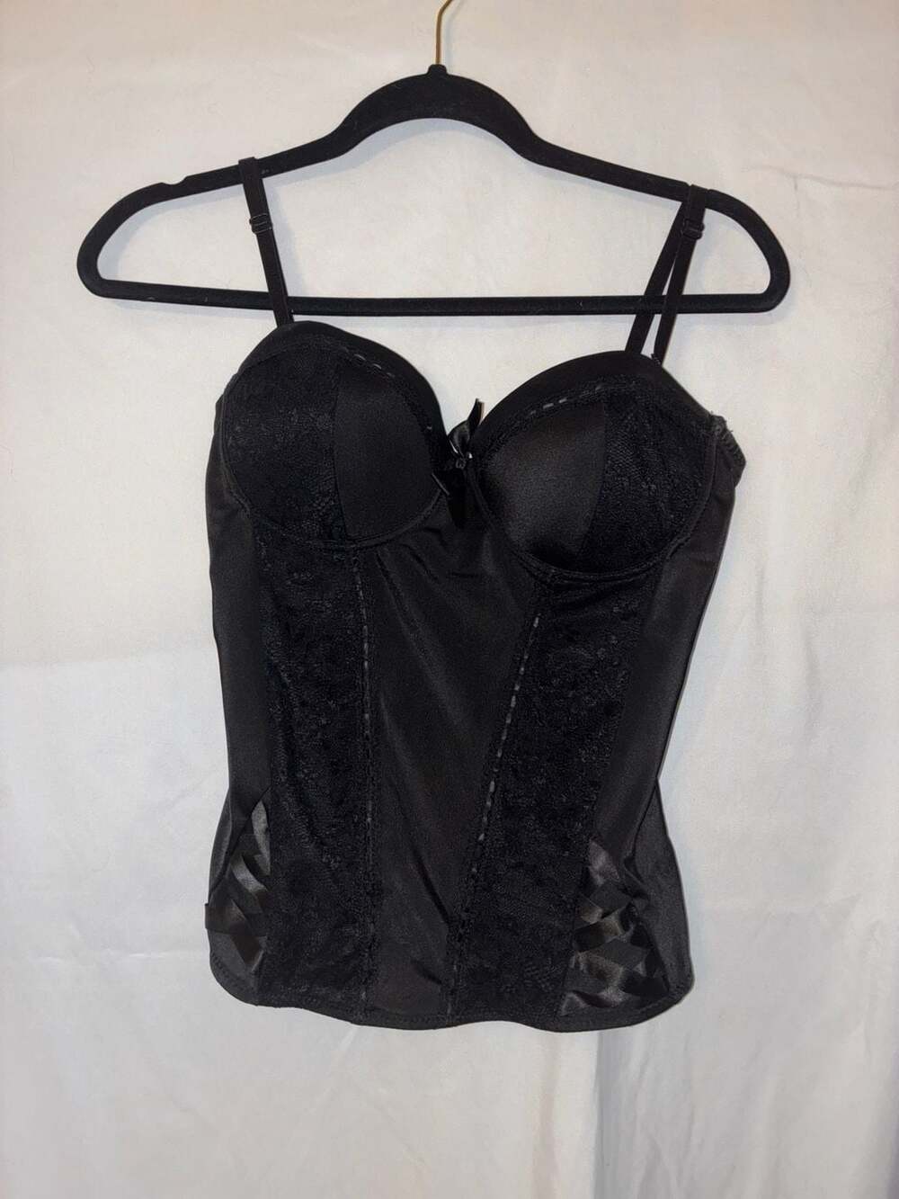 Spirit Halloween Black Lace-Up Panel Satin Corset Bustier Top